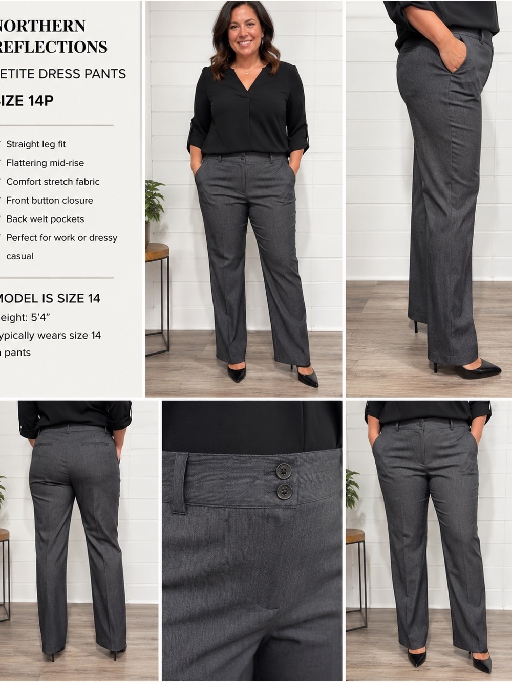 ♻️Northern Reflections Petite Dress Pants Women’s Size 14P Charcoal Gray Stretch
